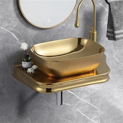 Gold Wall - Mounted Vessel Sink Set Gold Wall - Mounted Vessel Sink Set